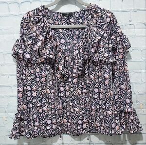 J.Crew Womens Top Size Small  Boho Office Attire Modest Floral Ruffles Praire